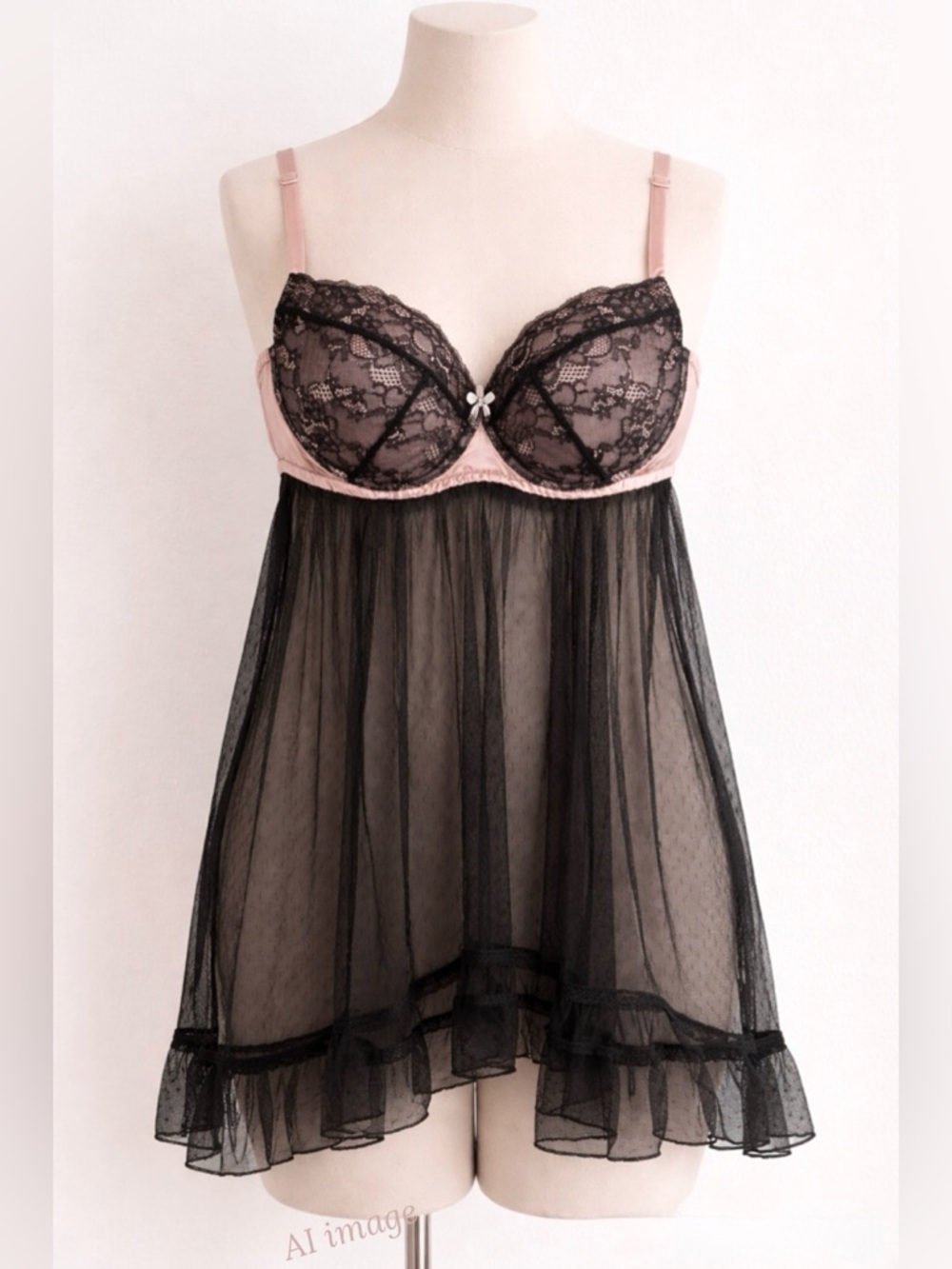 Torrid Lace Mesh Babydoll Lingerie 2X Black Pink Underwire Chemise